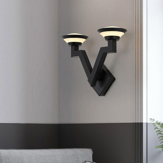 2 Lights Wall Lamp Country V Shaped Metal Sconce Light Fixture in Black for Living Room Clearhalo 'Wall Lamps & Sconces' 'Wall Lights' Lighting' 256659