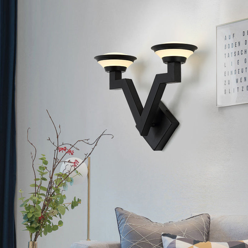 2 Lights Wall Lamp Country V Shaped Metal Sconce Light Fixture in Black for Living Room Black Clearhalo 'Wall Lamps & Sconces' 'Wall Lights' Lighting' 256660