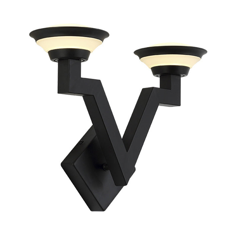 2 Lights Wall Lamp Country V Shaped Metal Sconce Light Fixture in Black for Living Room Clearhalo 'Wall Lamps & Sconces' 'Wall Lights' Lighting' 256661