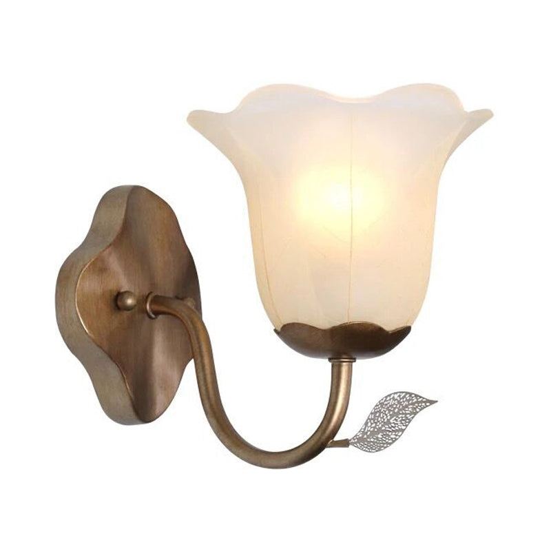 1 Light Flared Vanity Lamp Traditional White Glass Sconce Light Fixture for Dining Room with Curved Arm Clearhalo 'Wall Lamps & Sconces' 'Wall Lights' Lighting' 256669