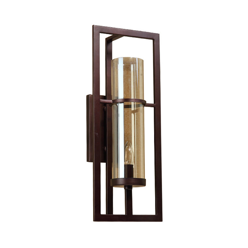 Amber Glass Black Sconce Light Fixture Tube 1-Light Farmhouse Wall Mounted Lighting for Corridor with Metal Frame Clearhalo 'Wall Lamps & Sconces' 'Wall Lights' Lighting' 256695