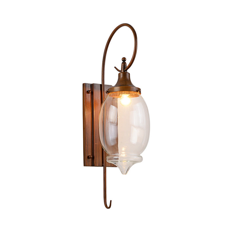 Brown 1 Light Wall Lighting Fixture Traditional Clear Glass Bottle Sconce for Outdoor Clearhalo 'Wall Lamps & Sconces' 'Wall Lights' Lighting' 256724