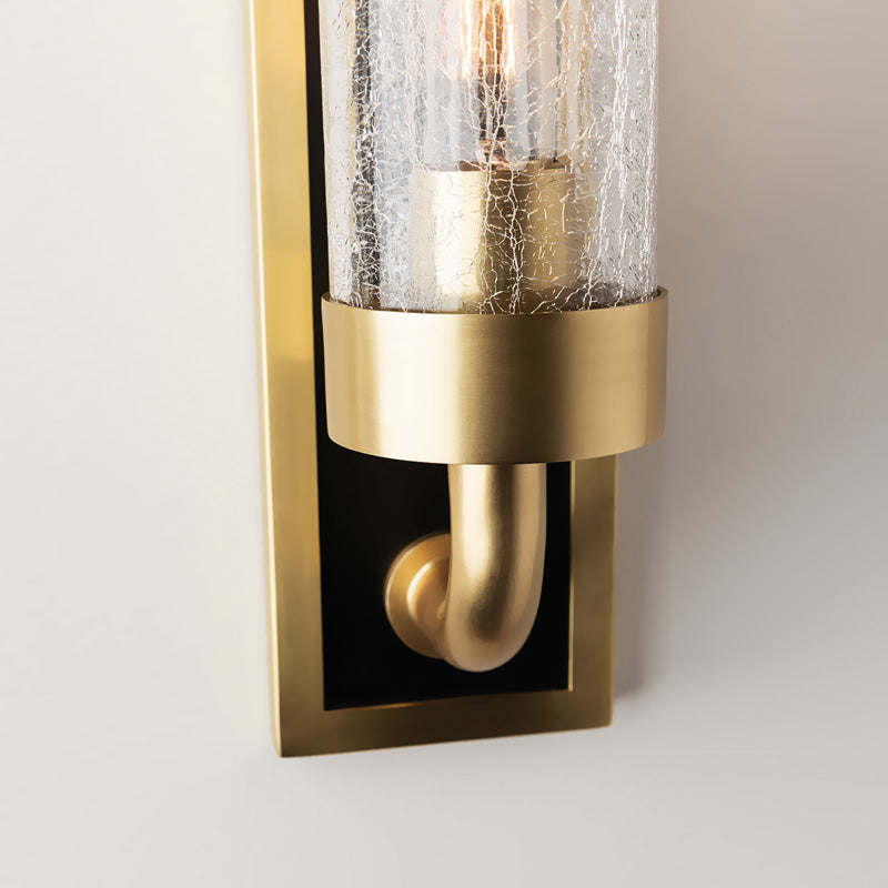 Metal Tube Wall Lighting Vintage 1/2 Lights Dining Room Sconce Light Fixture in Brass with Clear Crackle Glass Shade Clearhalo 'Wall Lamps & Sconces' 'Wall Lights' Lighting' 256728