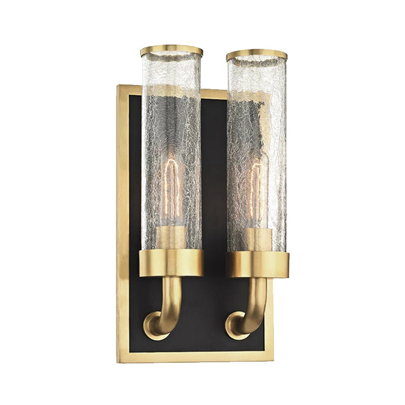 Metal Tube Wall Lighting Vintage 1/2 Lights Dining Room Sconce Light Fixture in Brass with Clear Crackle Glass Shade Clearhalo 'Wall Lamps & Sconces' 'Wall Lights' Lighting' 256731