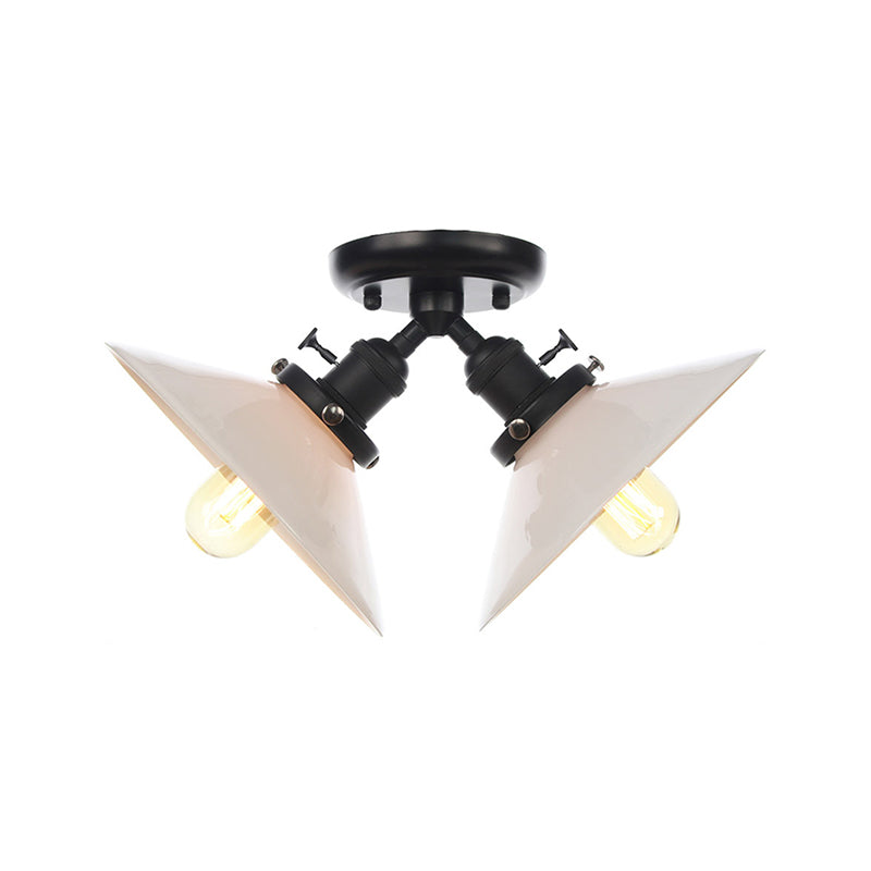 Warehouse Style Flared Semi Mount Lighting Iron 2 Bulbs Indoor Semi Flush Ceiling Light in Black/Bronze Clearhalo 'Ceiling Lights' 'Close To Ceiling Lights' 'Close to ceiling' 'Semi-flushmount' Lighting' 256734