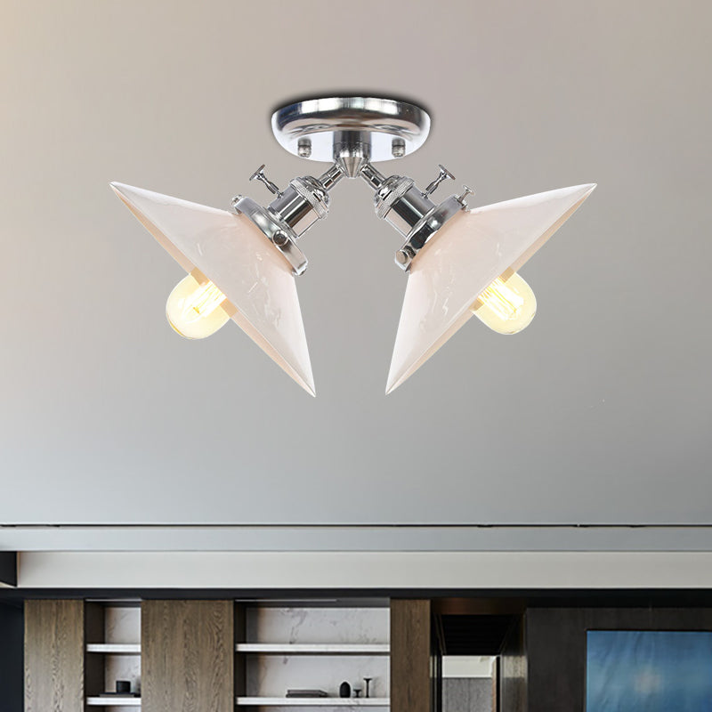 Warehouse Style Flared Semi Mount Lighting Iron 2 Bulbs Indoor Semi Flush Ceiling Light in Black/Bronze Clearhalo 'Ceiling Lights' 'Close To Ceiling Lights' 'Close to ceiling' 'Semi-flushmount' Lighting' 256745