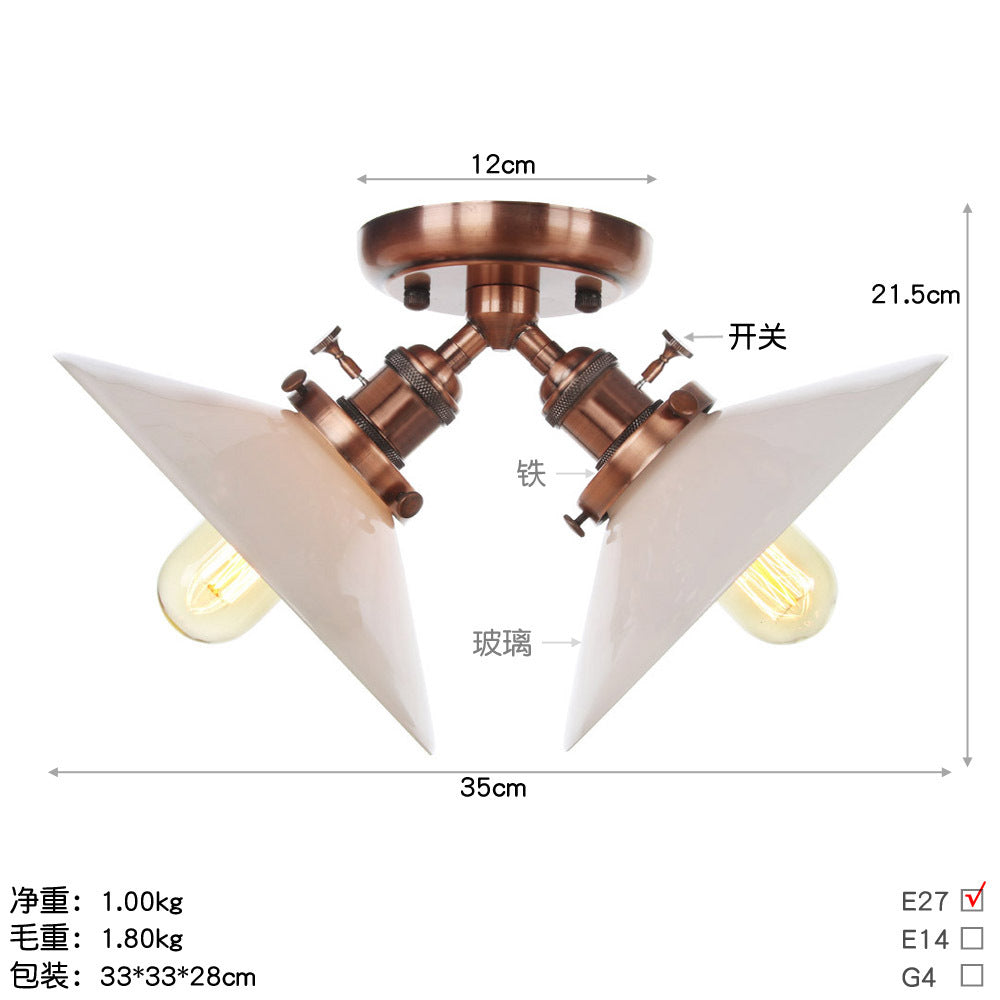 Warehouse Style Flared Semi Mount Lighting Iron 2 Bulbs Indoor Semi Flush Ceiling Light in Black/Bronze Copper Clearhalo 'Ceiling Lights' 'Close To Ceiling Lights' 'Close to ceiling' 'Semi-flushmount' Lighting' 256752