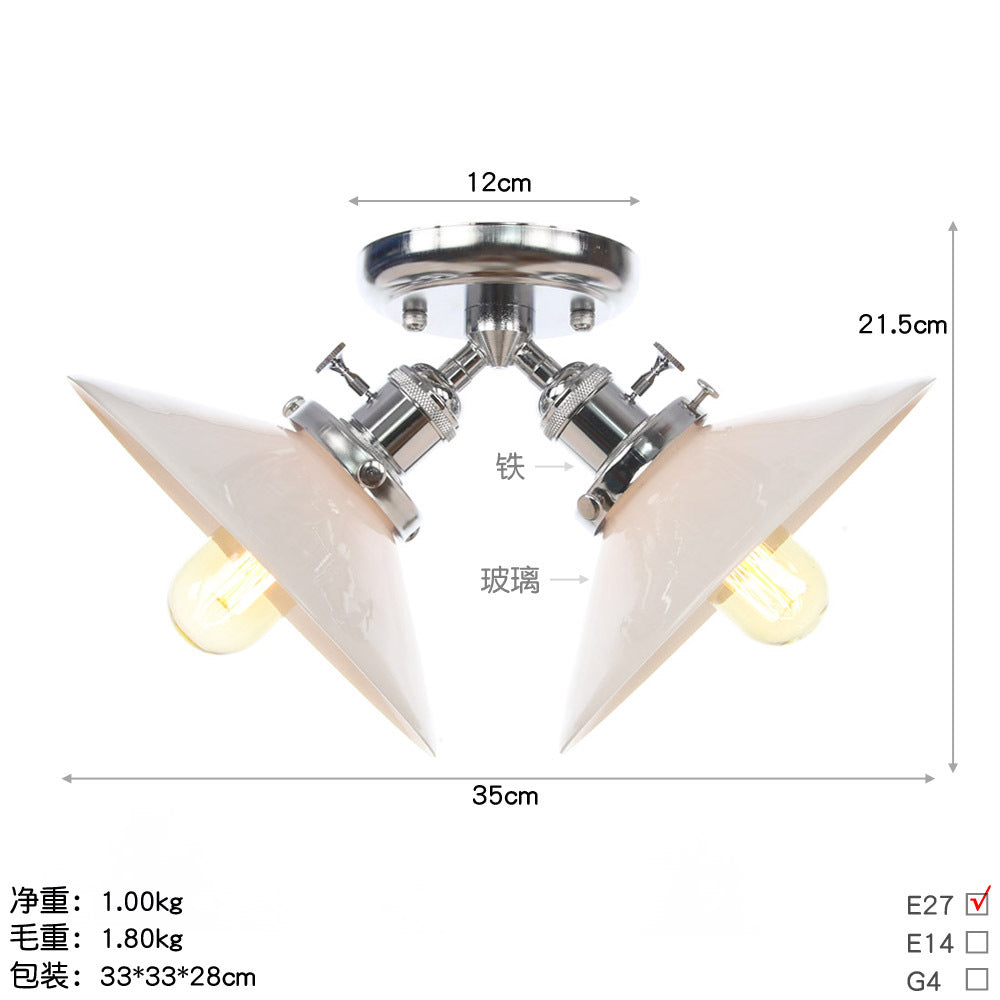 Warehouse Style Flared Semi Mount Lighting Iron 2 Bulbs Indoor Semi Flush Ceiling Light in Black/Bronze Chrome Clearhalo 'Ceiling Lights' 'Close To Ceiling Lights' 'Close to ceiling' 'Semi-flushmount' Lighting' 256753