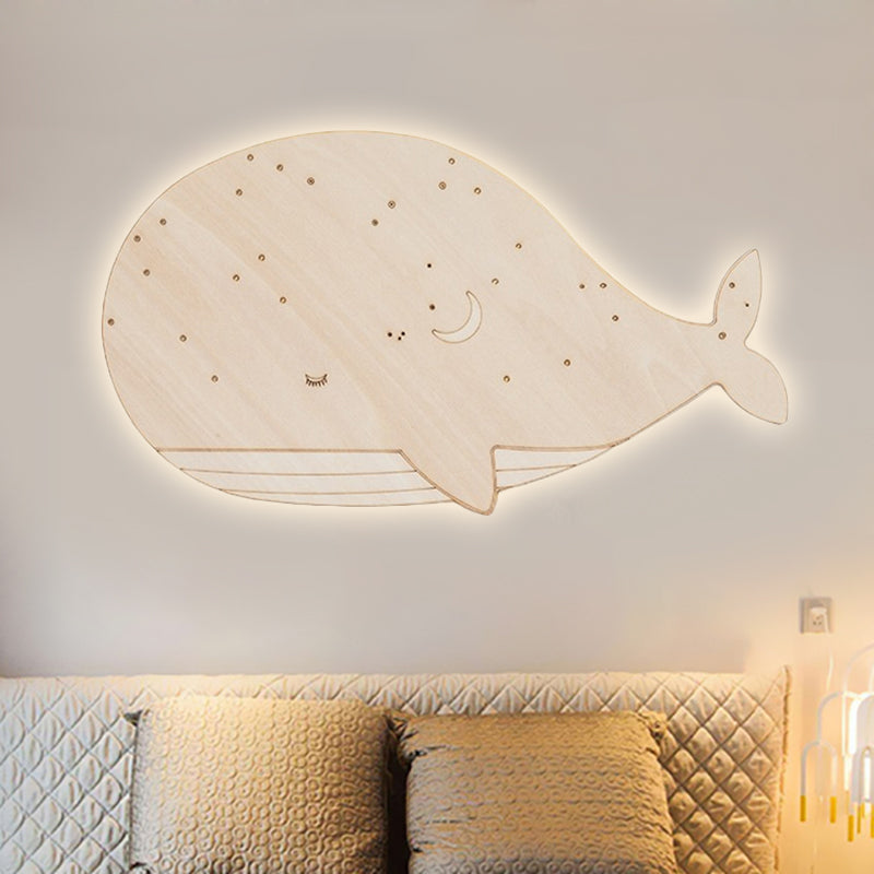 Nursing Room Oval Whales Wall Sconce Wood Animal Beige Wall Lamp in Warm Wood Clearhalo 'Wall Lamps & Sconces' 'Wall Lights' Lighting' 256785