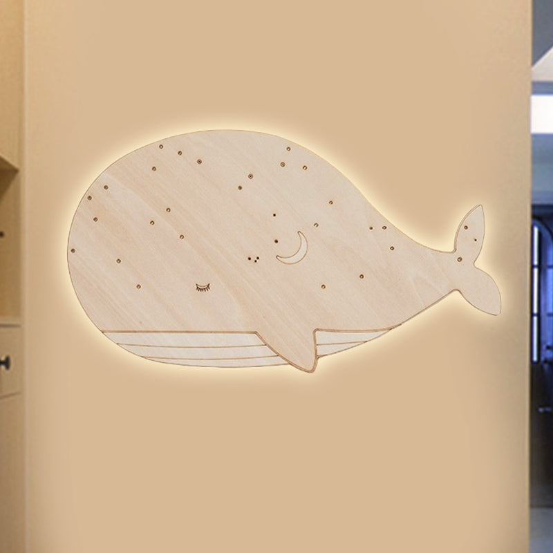 Nursing Room Oval Whales Wall Sconce Wood Animal Beige Wall Lamp in Warm Clearhalo 'Wall Lamps & Sconces' 'Wall Lights' Lighting' 256786