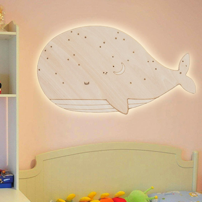 Nursing Room Oval Whales Wall Sconce Wood Animal Beige Wall Lamp in Warm Clearhalo 'Wall Lamps & Sconces' 'Wall Lights' Lighting' 256787