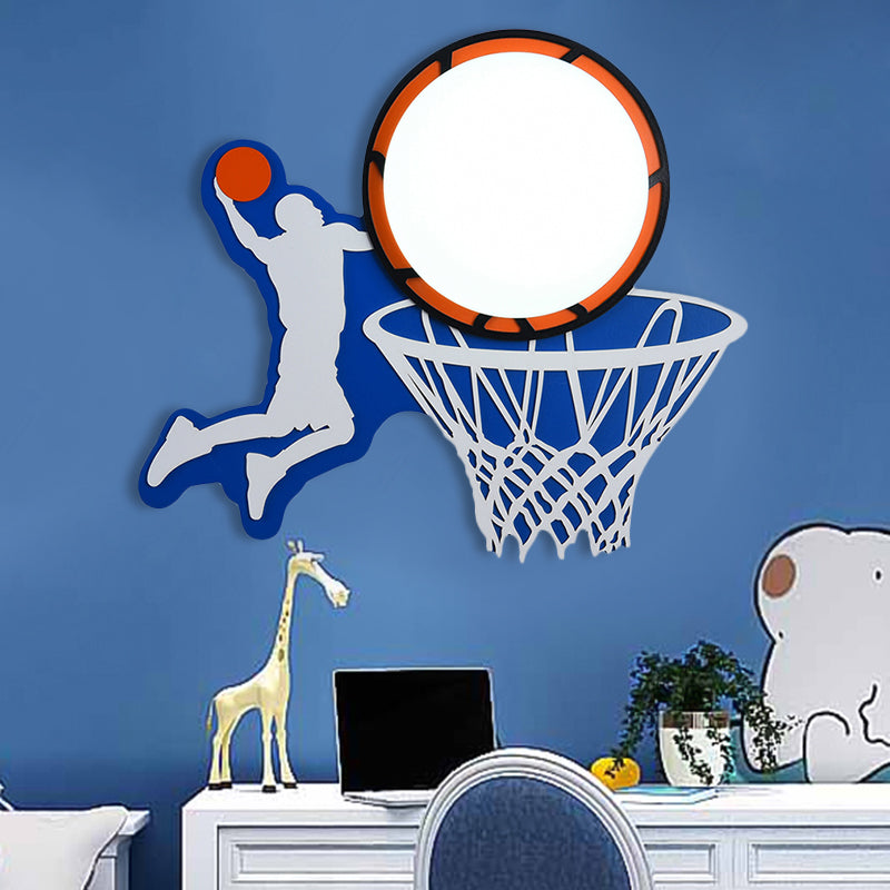 Wood Basketball Hoop Wall Light Sport Theme Sconce Light in Blue for Boys Bedroom Stairway Clearhalo 'Wall Lamps & Sconces' 'Wall Lights' Lighting' 256802