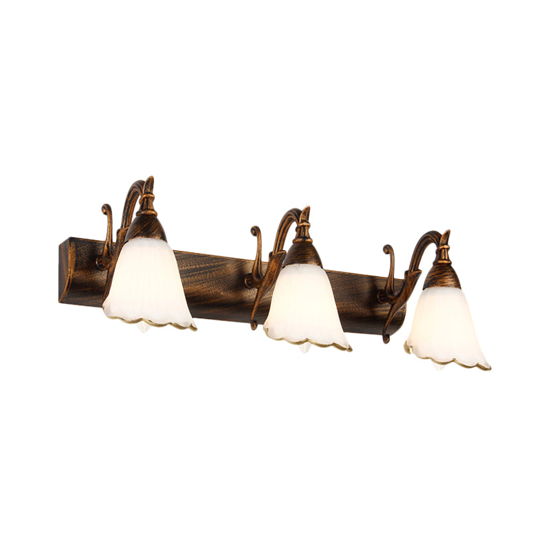 Flower Bathroom Wall Light Fixture Classic Opal Glass 2/3/4 Lights Bronze/White Make-Up Lighting Clearhalo 'Vanity Lights' 'Wall Lights' Lighting' 256907