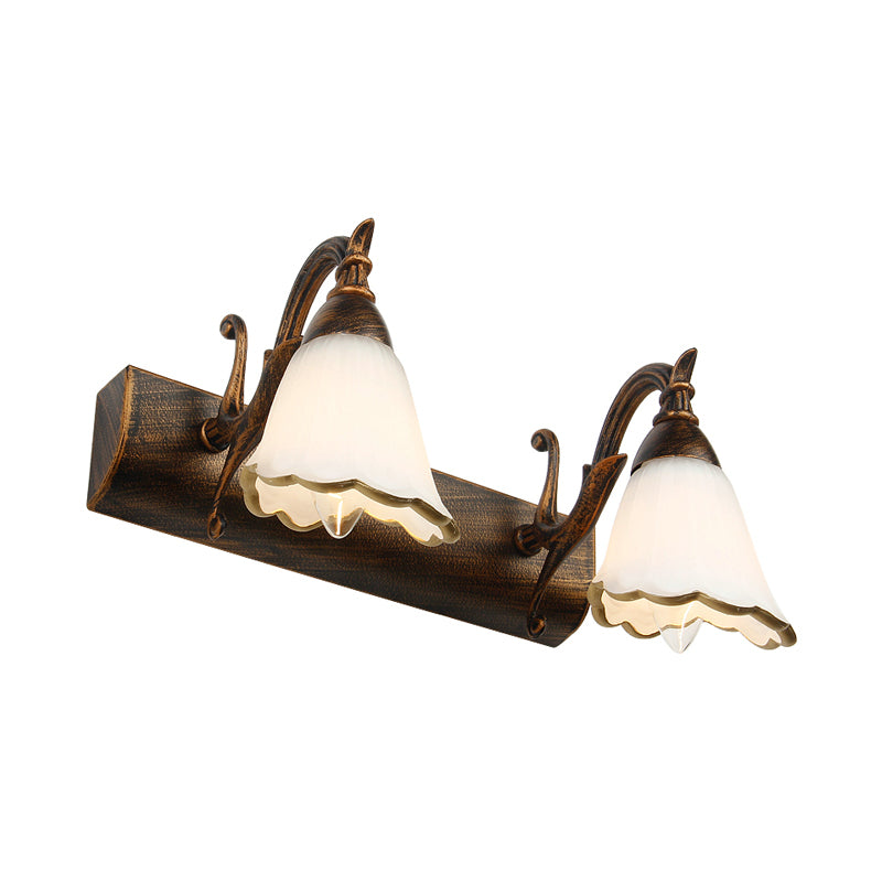 Flower Bathroom Wall Light Fixture Classic Opal Glass 2/3/4 Lights Bronze/White Make-Up Lighting Clearhalo 'Vanity Lights' 'Wall Lights' Lighting' 256914