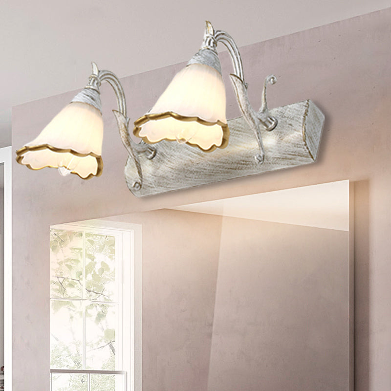 Flower Bathroom Wall Light Fixture Classic Opal Glass 2/3/4 Lights Bronze/White Make-Up Lighting 2.0 White Clearhalo 'Vanity Lights' 'Wall Lights' Lighting' 256915