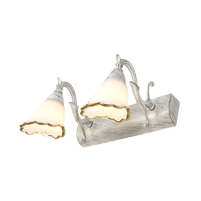 Flower Bathroom Wall Light Fixture Classic Opal Glass 2/3/4 Lights Bronze/White Make-Up Lighting Clearhalo 'Vanity Lights' 'Wall Lights' Lighting' 256917