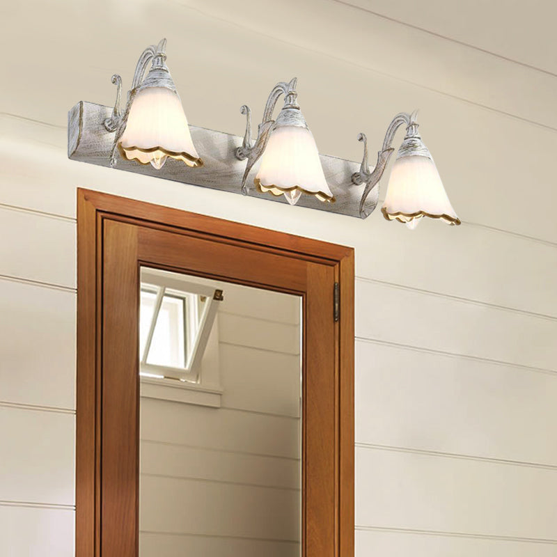 Flower Bathroom Wall Light Fixture Classic Opal Glass 2/3/4 Lights Bronze/White Make-Up Lighting 3.0 White Clearhalo 'Vanity Lights' 'Wall Lights' Lighting' 256919