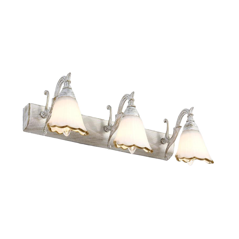 Flower Bathroom Wall Light Fixture Classic Opal Glass 2/3/4 Lights Bronze/White Make-Up Lighting Clearhalo 'Vanity Lights' 'Wall Lights' Lighting' 256921