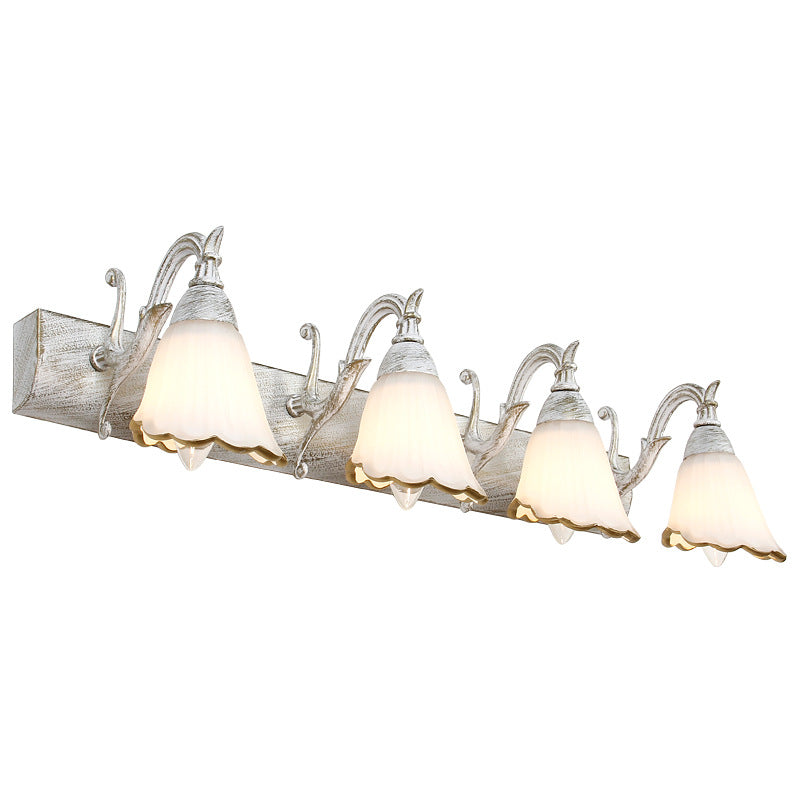 Flower Bathroom Wall Light Fixture Classic Opal Glass 2/3/4 Lights Bronze/White Make-Up Lighting Clearhalo 'Vanity Lights' 'Wall Lights' Lighting' 256924