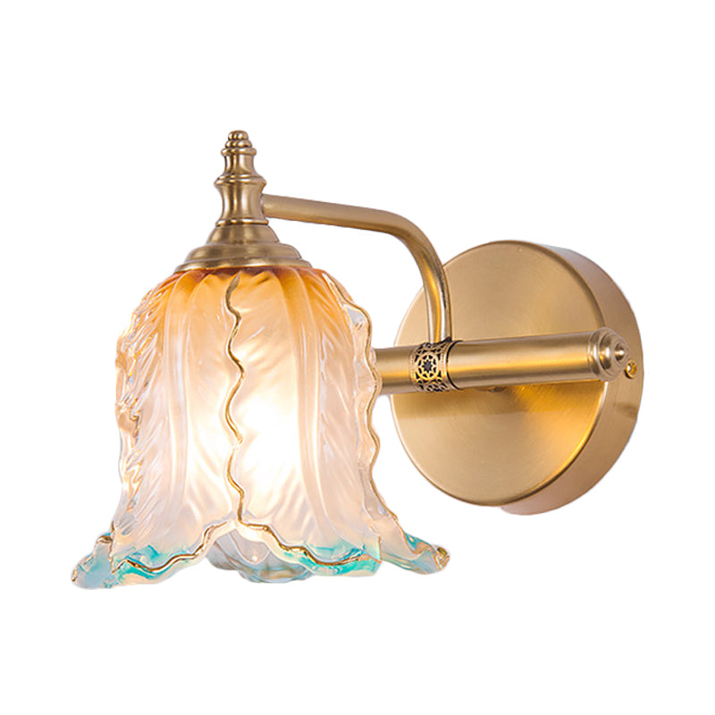 Gold 1/2/3 Lights Wall Light Fixture Vintage Textured Glass Scalloped Make-Up Lighting for Bedroom Clearhalo 'Vanity Lights' 'Wall Lights' Lighting' 256927