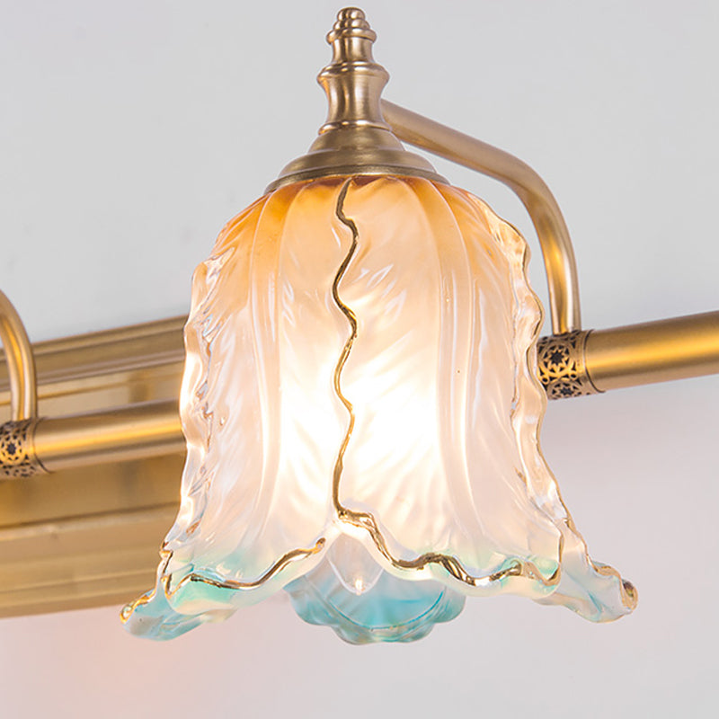 Gold 1/2/3 Lights Wall Light Fixture Vintage Textured Glass Scalloped Make-Up Lighting for Bedroom Clearhalo 'Vanity Lights' 'Wall Lights' Lighting' 256928