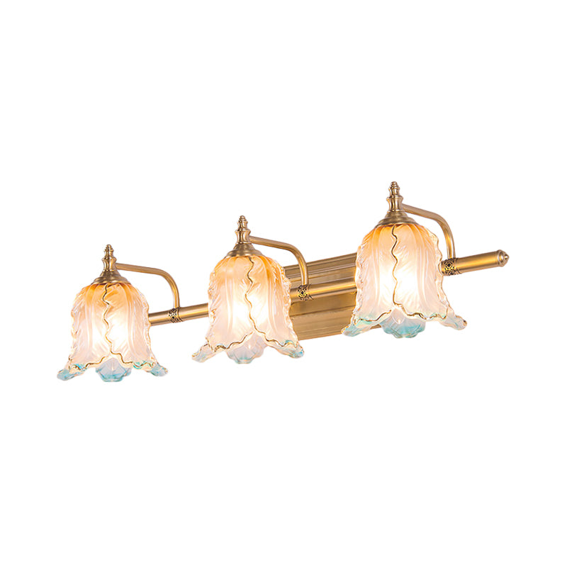 Gold 1/2/3 Lights Wall Light Fixture Vintage Textured Glass Scalloped Make-Up Lighting for Bedroom Clearhalo 'Vanity Lights' 'Wall Lights' Lighting' 256931