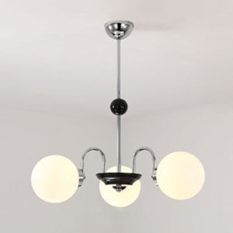 Globe Chandelier Lighting Fixtures Modern White Glass Suspension Light for Bedroom 3 Silver Clearhalo 'Ceiling Lights' 'Chandeliers' 'Modern Chandeliers' 'Modern' Lighting' 2569333