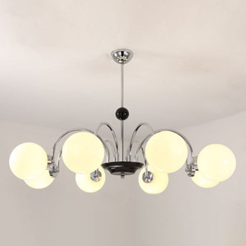 Globe Chandelier Lighting Fixtures Modern White Glass Suspension Light for Bedroom 6 Silver Clearhalo 'Ceiling Lights' 'Chandeliers' 'Modern Chandeliers' 'Modern' Lighting' 2569338