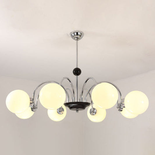 Globe Chandelier Lighting Fixtures Modern White Glass Suspension Light for Bedroom 6 Silver Clearhalo 'Ceiling Lights' 'Chandeliers' 'Modern Chandeliers' 'Modern' Lighting' 2569338