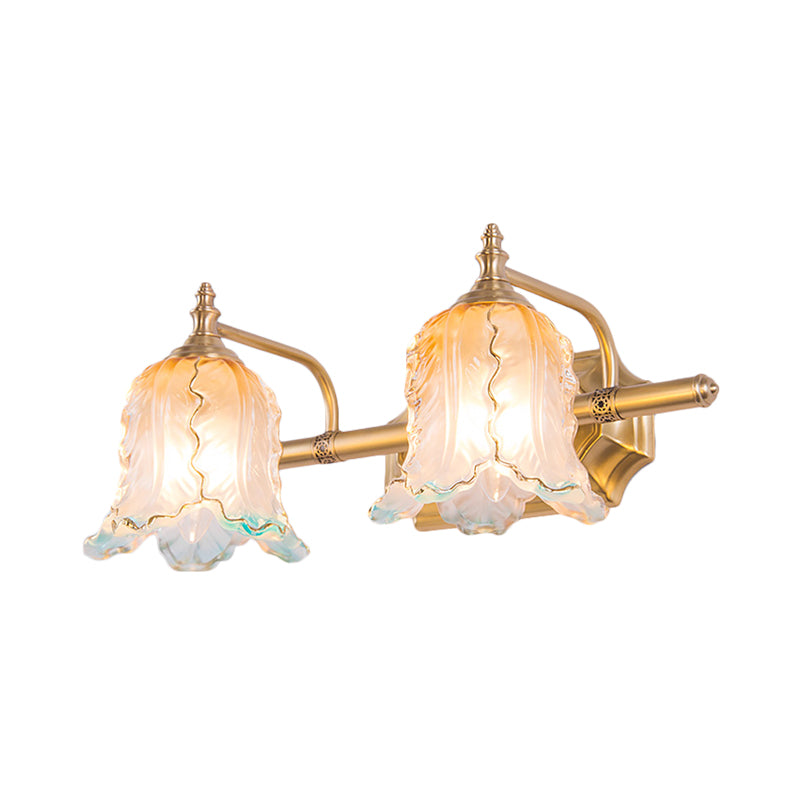 Gold 1/2/3 Lights Wall Light Fixture Vintage Textured Glass Scalloped Make-Up Lighting for Bedroom Clearhalo 'Vanity Lights' 'Wall Lights' Lighting' 256934