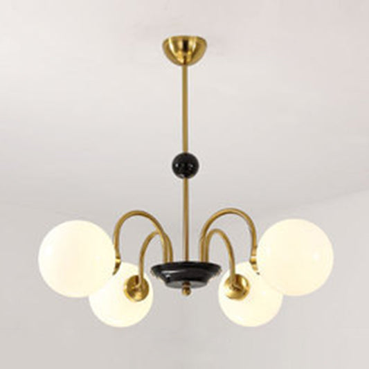 Globe Chandelier Lighting Fixtures Modern White Glass Suspension Light for Bedroom 4 Gold Clearhalo 'Ceiling Lights' 'Chandeliers' 'Modern Chandeliers' 'Modern' Lighting' 2569344