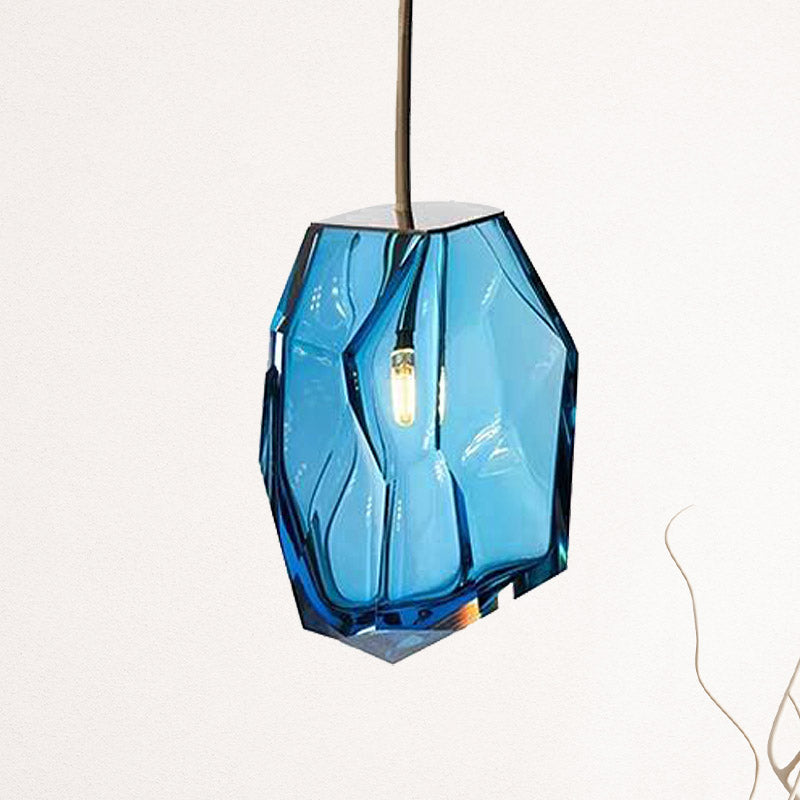 Gem Pendant Light Fixture Contemporary Blue Glass 1 Head Bedroom Hanging Ceiling Light Clearhalo 'Ceiling Lights' 'Glass shade' 'Glass' 'Modern Pendants' 'Modern' 'Pendant Lights' 'Pendants' Lighting' 256935