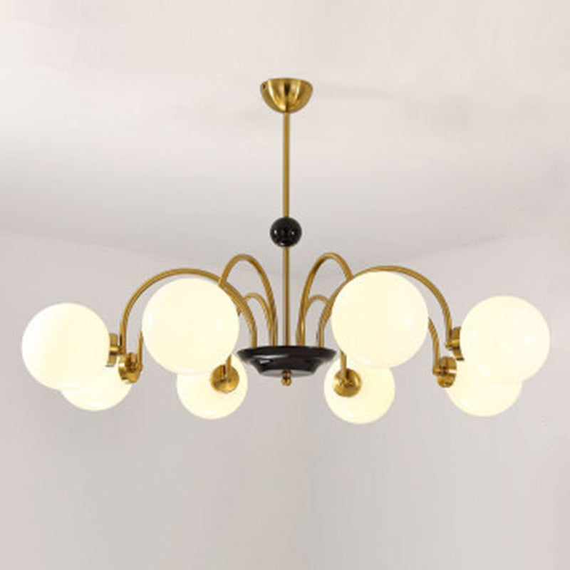 Globe Chandelier Lighting Fixtures Modern White Glass Suspension Light for Bedroom 8 Gold Clearhalo 'Ceiling Lights' 'Chandeliers' 'Modern Chandeliers' 'Modern' Lighting' 2569350