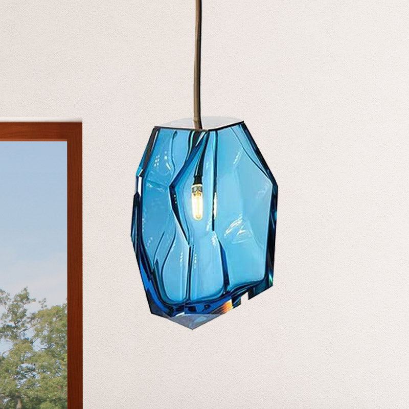 Gem Pendant Light Fixture Contemporary Blue Glass 1 Head Bedroom Hanging Ceiling Light Blue Clearhalo 'Ceiling Lights' 'Glass shade' 'Glass' 'Modern Pendants' 'Modern' 'Pendant Lights' 'Pendants' Lighting' 256936