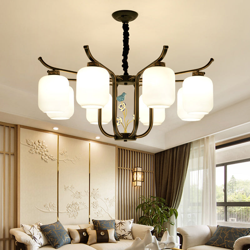 Cylinder Chandelier Pendant Light Contemporary Style Milk Glass Hanging Light Fixtures for Living Room Clearhalo 'Ceiling Lights' 'Chandeliers' Lighting' 2569371