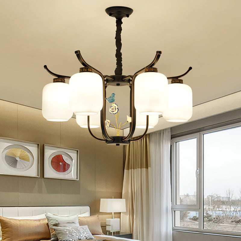 Cylinder Chandelier Pendant Light Contemporary Style Milk Glass Hanging Light Fixtures for Living Room Clearhalo 'Ceiling Lights' 'Chandeliers' Lighting' 2569372