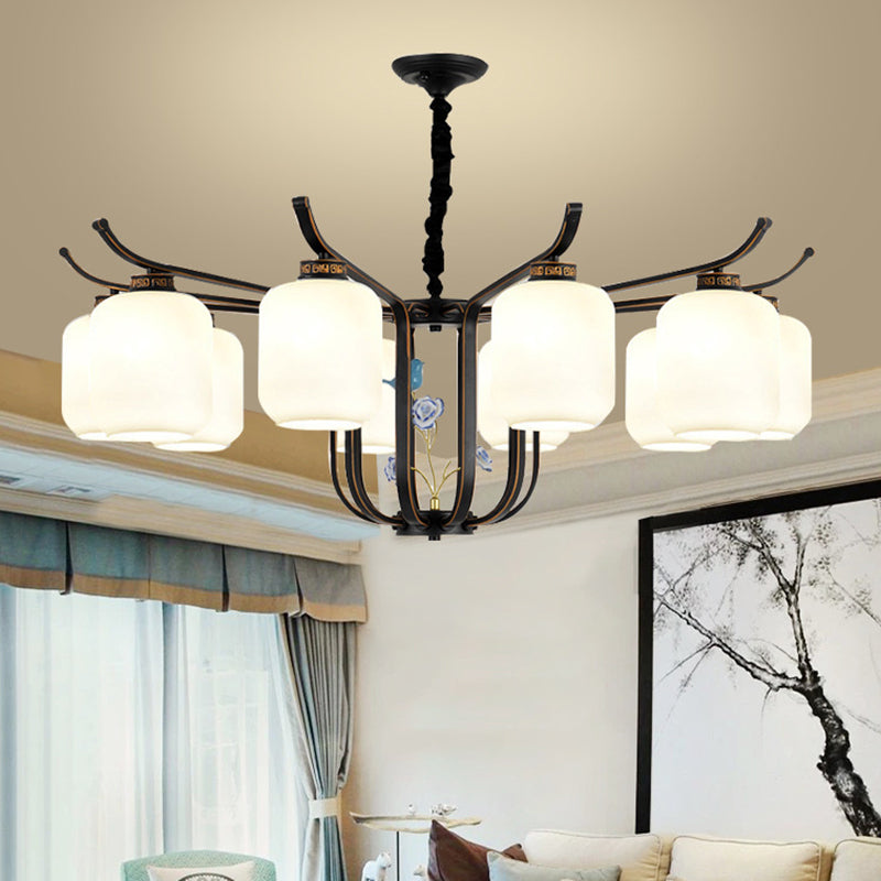 Cylinder Chandelier Pendant Light Contemporary Style Milk Glass Hanging Light Fixtures for Living Room Clearhalo 'Ceiling Lights' 'Chandeliers' Lighting' 2569373