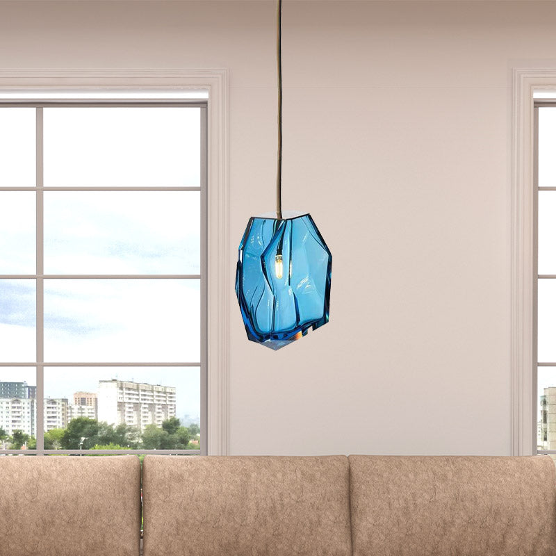 Gem Pendant Light Fixture Contemporary Blue Glass 1 Head Bedroom Hanging Ceiling Light Clearhalo 'Ceiling Lights' 'Glass shade' 'Glass' 'Modern Pendants' 'Modern' 'Pendant Lights' 'Pendants' Lighting' 256938