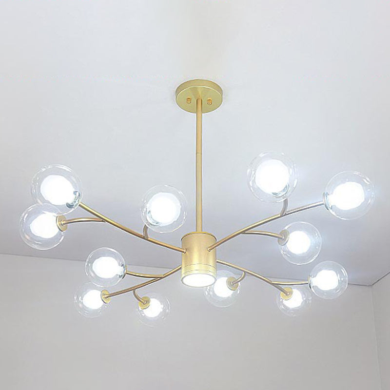 Globe Chandelier Light Ultra-Contemporary Clear Glass Ceiling Pendant for Living Room 12 Gold Clearhalo 'Ceiling Lights' 'Chandeliers' 'Modern Chandeliers' 'Modern' Lighting' 2569407