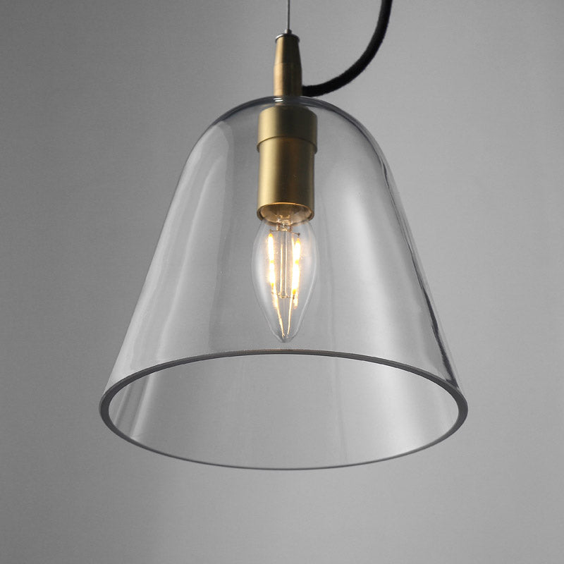 Postmodern Bell Pendant Light Clear Glass 1 Head Bathroom Hanging Lamp Kit in Brass Brass Clearhalo 'Ceiling Lights' 'Glass shade' 'Glass' 'Modern Pendants' 'Modern' 'Pendant Lights' 'Pendants' Lighting' 256954