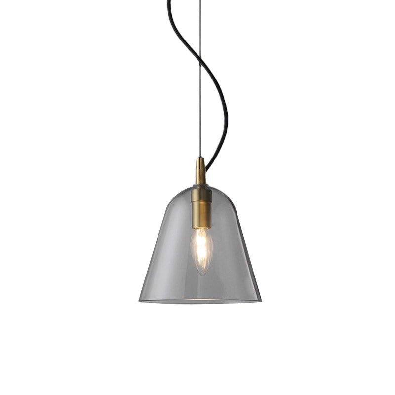 Postmodern Bell Pendant Light Clear Glass 1 Head Bathroom Hanging Lamp Kit in Brass Clearhalo 'Ceiling Lights' 'Glass shade' 'Glass' 'Modern Pendants' 'Modern' 'Pendant Lights' 'Pendants' Lighting' 256956