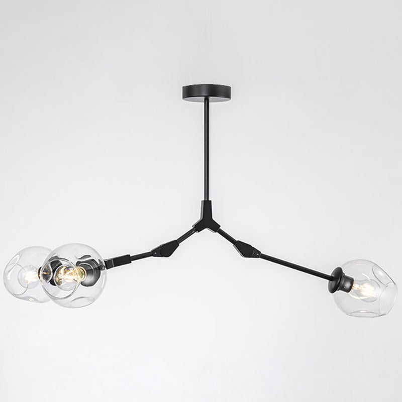 Branching Chandelier Lighting Fixtures Modern Glass Suspension Light for Living Room 3 Black Clearhalo 'Ceiling Lights' 'Chandeliers' 'Modern Chandeliers' 'Modern' Lighting' 2569567