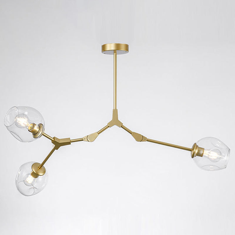 Branching Chandelier Lighting Fixtures Modern Glass Suspension Light for Living Room 3 Gold Clearhalo 'Ceiling Lights' 'Chandeliers' 'Modern Chandeliers' 'Modern' Lighting' 2569568