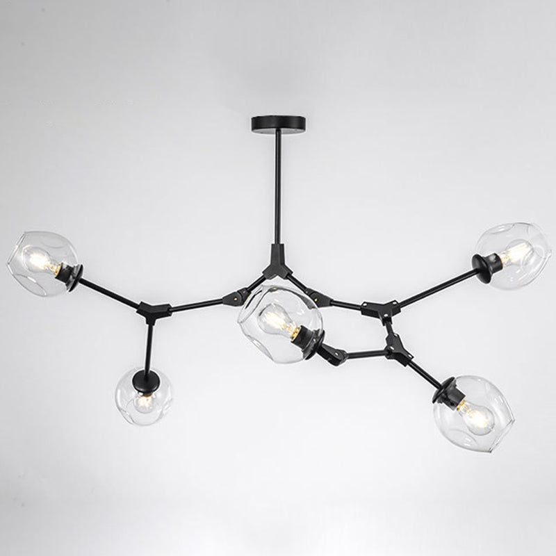 Branching Chandelier Lighting Fixtures Modern Glass Suspension Light for Living Room 5 Black Clearhalo 'Ceiling Lights' 'Chandeliers' 'Modern Chandeliers' 'Modern' Lighting' 2569570