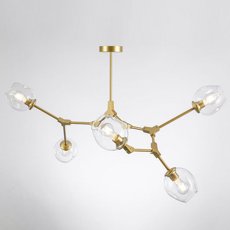 Branching Chandelier Lighting Fixtures Modern Glass Suspension Light for Living Room 5 Gold Clearhalo 'Ceiling Lights' 'Chandeliers' 'Modern Chandeliers' 'Modern' Lighting' 2569573