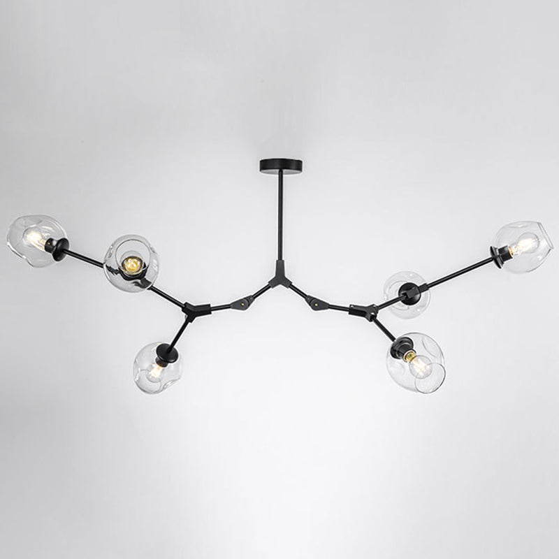 Branching Chandelier Lighting Fixtures Modern Glass Suspension Light for Living Room 6 Black Clearhalo 'Ceiling Lights' 'Chandeliers' 'Modern Chandeliers' 'Modern' Lighting' 2569574