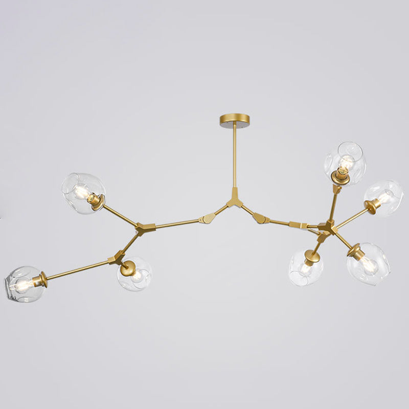 Branching Chandelier Lighting Fixtures Modern Glass Suspension Light for Living Room 7 Gold Clearhalo 'Ceiling Lights' 'Chandeliers' 'Modern Chandeliers' 'Modern' Lighting' 2569581