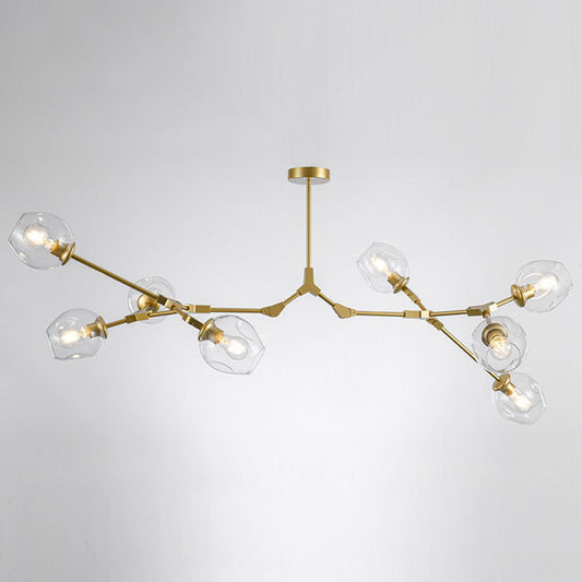 Branching Chandelier Lighting Fixtures Modern Glass Suspension Light for Living Room 8 Gold Clearhalo 'Ceiling Lights' 'Chandeliers' 'Modern Chandeliers' 'Modern' Lighting' 2569585