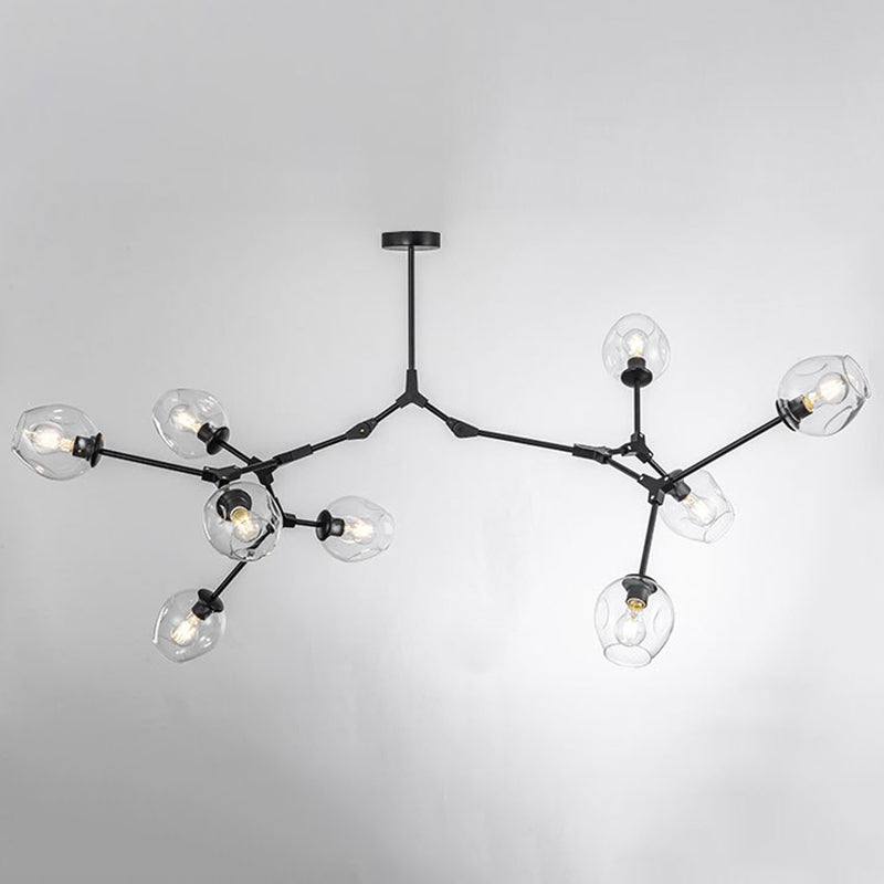 Branching Chandelier Lighting Fixtures Modern Glass Suspension Light for Living Room 9 Black Clearhalo 'Ceiling Lights' 'Chandeliers' 'Modern Chandeliers' 'Modern' Lighting' 2569586