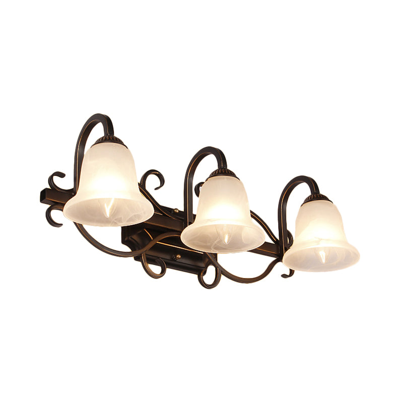 2/3 Lights Vanity Lamp Vintage Curvy Arm Milky Glass Sconce Light Fixture in Black for Bathroom Clearhalo 'Vanity Lights' 'Wall Lights' Lighting' 256959